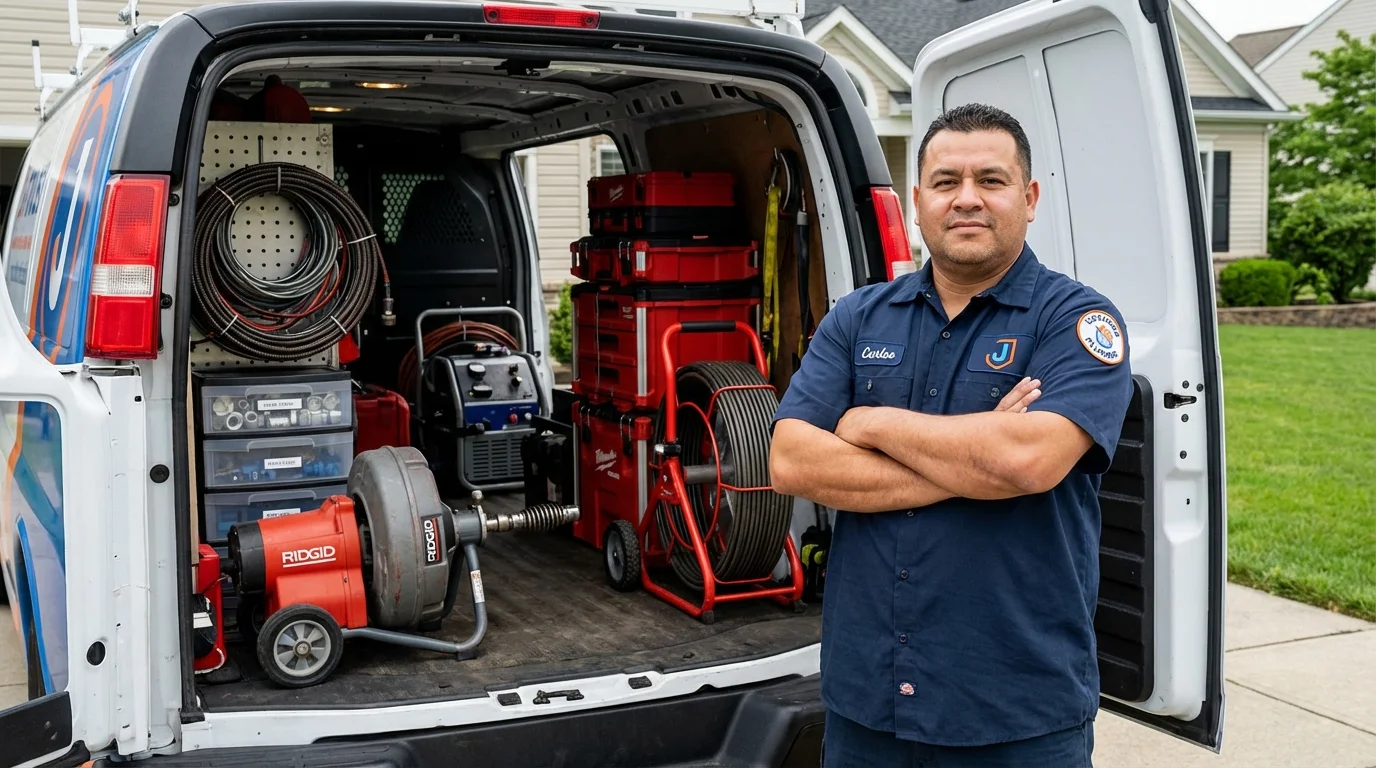 Professional drain cleaning equipment and Johns Plumbing LLC plumber in Pinckney