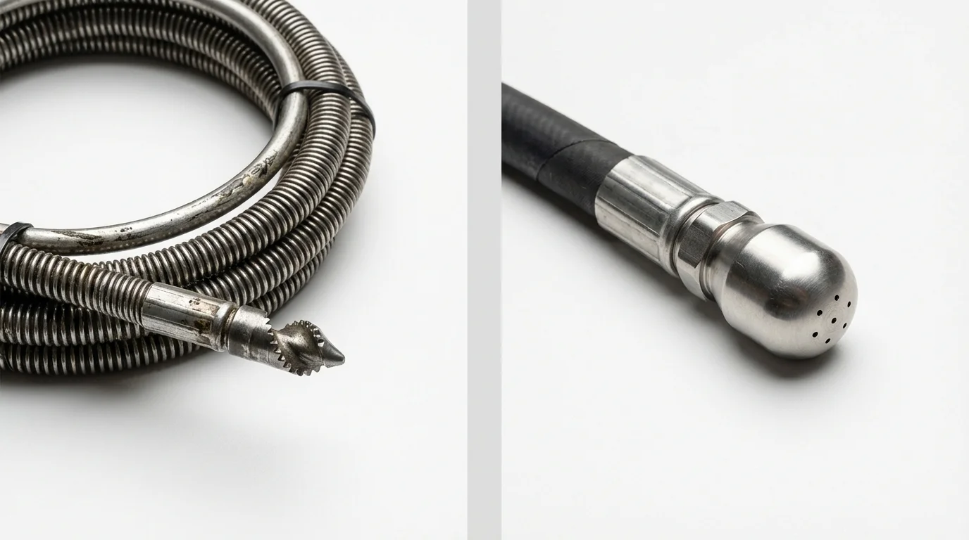 Drain snake cable and hydro jetting nozzle used for drain cleaning in Pinckney, MI