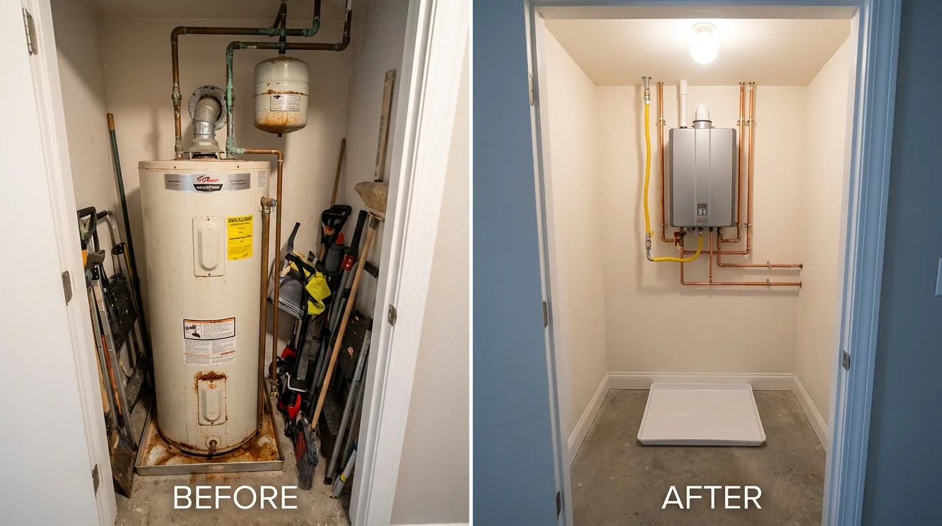 Tank water heater versus wall-mounted tankless unit comparison for Pinckney, MI homeowners